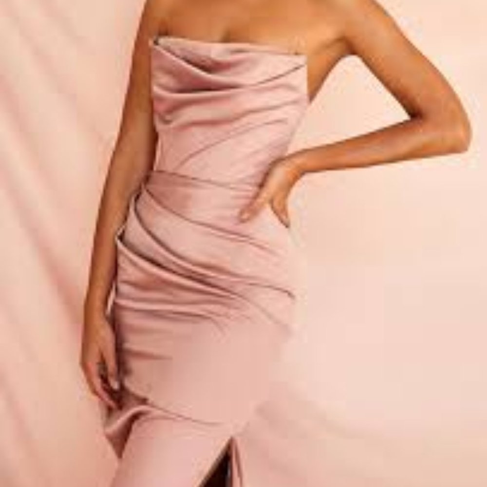 Adrienne Blush Satin Strapless Gown HOUSE OF CB
